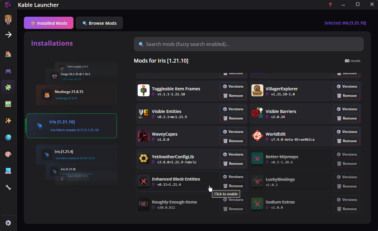 Kable Launcher Mod Management