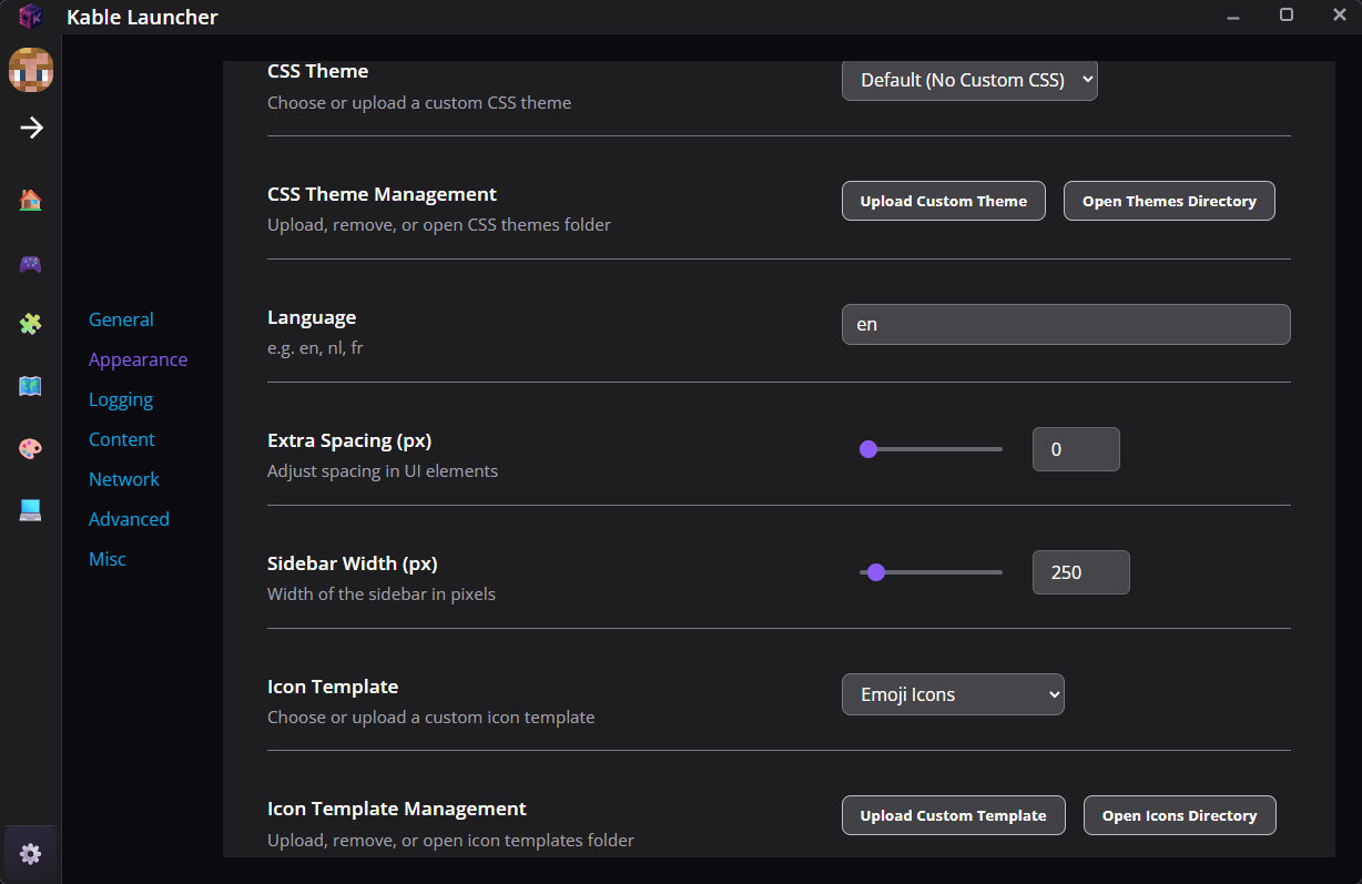 Kable Launcher Settings